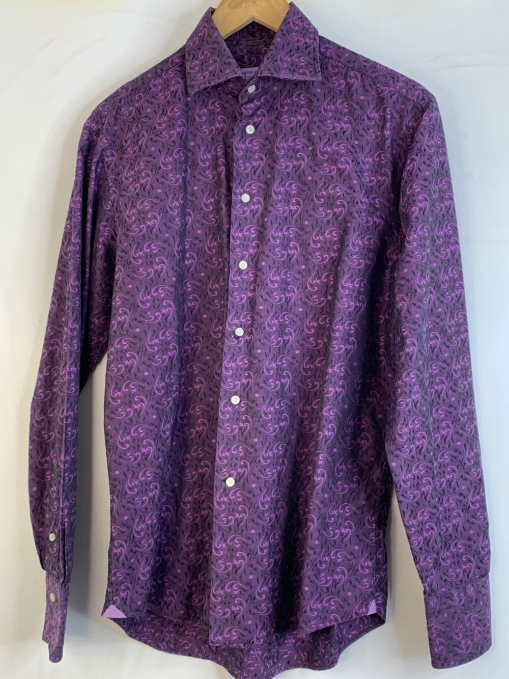 Rare VTG Duncan Quinn Mens Purple Paisley Dress Shirt Rock & Roll Italy 15.5 M V